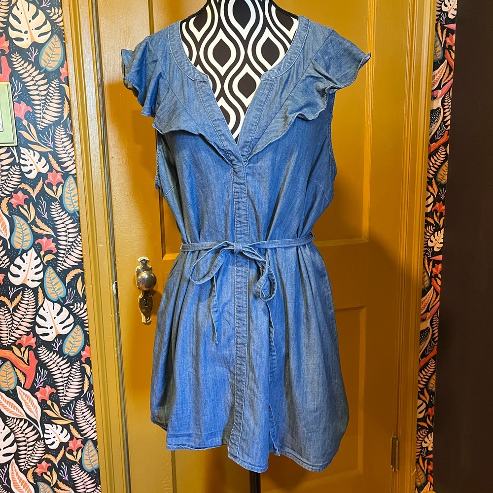 Motherhood Maternity Denim Flutter Sleeve Tie-back Blouse XL